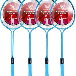 spo zone Double Shaft Alloy Body Racket Set OF 4 Piece With Shuttlecock & Net Combo Kit Blue, Multicolor Strung Badminton Racquet image 2
