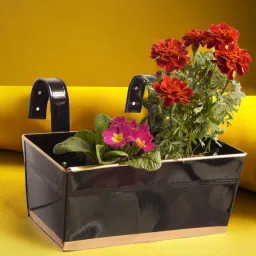 ecofynd 12 Inches Rectangle Set of 6 Black Metal Hanging Planters image 1