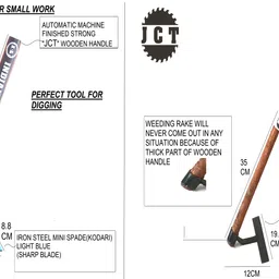 jct agrico RAKE,SPADE,MINI SPADE(K),WEEDING RAKE WITH WOODEN HANDLE(70,70,50,35CM) GLOVES Garden Tool Kit image 4