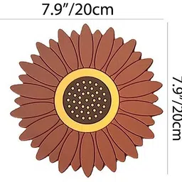 besillia Silicone Sunflower Coasters - Anti-Hot & Foldable Trivet Mat Coaster for Table Protection & Home Decor - Washable & Reusable, Brown Trivet image 2