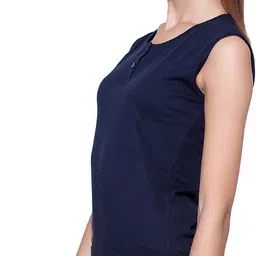 ap'pulse Pack of 2 Women Solid Henley Neck Pure Cotton Dark Blue, Pink T-Shirt image 3