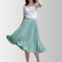 zwerlon Women Solid Flared Light Green Skirt-picture-12