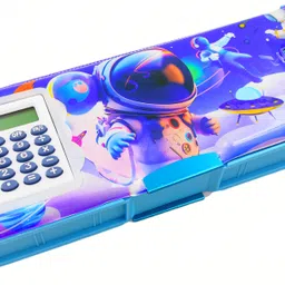 poksi Space Theme Pencil Box with Calculator and Light| Dual Sharpener| Magnetic Closu re | Table lamp Light Art Plastic Pencil Box image 5