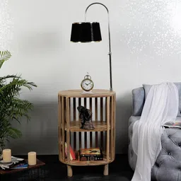 sapphire Henry Black Iron Shade Shelf Floor Lamp With Wood Base image 3