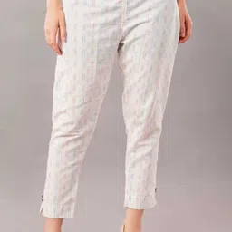 feriha Pack of 2 Women Slim Fit Pink, White Cotton Blend Trousers image 3