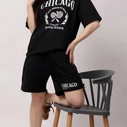 kshs Women Top & Shorts Set Black Printed image 5