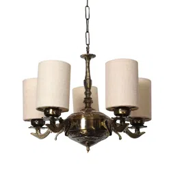 new era Devansh 05 Lights White Jute Round shade with Antique Golden Chandelier image 4