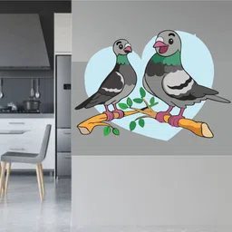 gn decor 45 cm Pair of Pigeons Art| Cartoon Bird | Nature-Inspired Wall , Bedroom & Kids Room Self Adhesive Sticker image 4