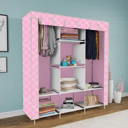 gallaxy 3 Door 8 Shelf Printed Cotton Collapsible Wardrobe-picture-21