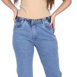 Women Flared Mid Rise Dark Blue Jeans-image-49