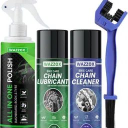wazzox Combo Of Chain Cleaner + Chain Lubricant + Bike & Car Polish With Cleaning Brush Cleans | Shines & Protects Chain | Interior & Exterior Cleaning | Chain Oil-picture-11