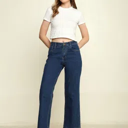 zayla Women Flared High Rise Dark Blue Jeans-picture-29