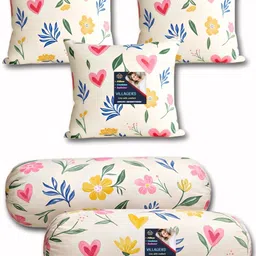 villagers Microfibre Bolster Pack of 5 Floral 3 Cushion and 2 Bolster-picture-17