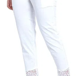 Women Slim Fit White Cotton Blend Trousers-image-52