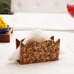 vareesha Floral Brown Sheesham Wood Tissue Holder-picture-33