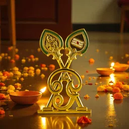 wodec MURUGAR GOLDEN CROSS OM METAL VEL IDOL FOR CAR DASHBOARD-RELIGIOUS IDOL Decorative Showpiece - 10 cm image 4