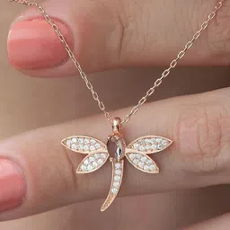 Champagne oval dragonfly necklace Sterling Silver Plated Sterling Silver Necklace-image-38
