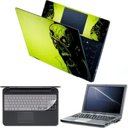 Anweshas 4 in 1 Combo Pack with Laptop Skin Sticker Decal, Palmrest Skin, Screen Protector, Key Guard for 15.6 Inch Laptop - Horror Green Combo Set image 1