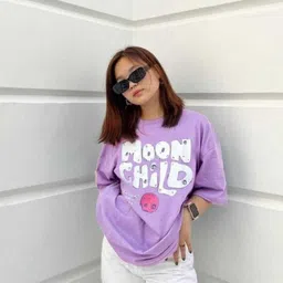 shreeramgarment Women Printed Round Neck Cotton Blend Purple T-Shirt-picture-13