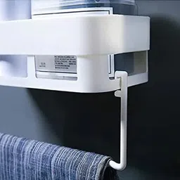 devam enterprise 2 Bathroom Shelves+2 Soap Dish+1 Towel Hanger Bathroom Organizer Rack Plastic Wall Shelf image 3