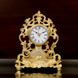 home4u Sable Golden Aluminium Table Clock image 1