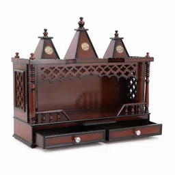 dzyn furnitures Sunanda Bhawan Large Wall Mount Pooja Mandir without Door (Brown Gold) image 3