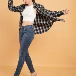 angoori fashion Women Oversized Fit Checkered Spread Collar Casual Shirt image 5