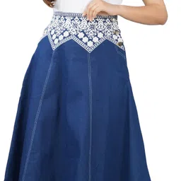 sumavi fashion Women Embroidered A-line Blue Skirt-picture-22
