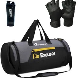groupers Gym Duffle Polyester Bag NO EXCUSES With Gloves/Shaker Bottle-500 ML Fitness Accessory Kit Kit-picture-35
