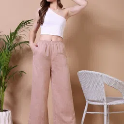 ameerah Women Regular Fit Brown Cotton Blend Trousers-picture-17