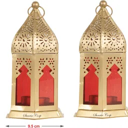 sunrisecorparts Hanging Lantern,T-Light Candle Holder Gold, Red Iron Hanging Lantern image 3