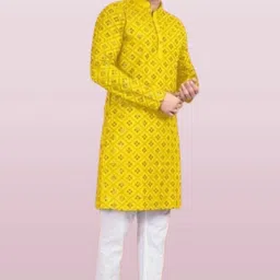 bitter Men Self Design, Embroidered Cotton Blend A-line Kurta-picture-12