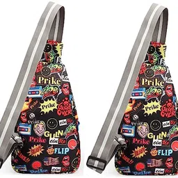 prikli pack of 2 chestter printted bag for unisex multicolor Elegant Style Travel Pouch Passport Holder with Adjustable Strap Chester bag-picture-20