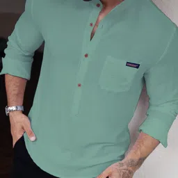 combraided Men Solid Cotton Blend Straight Kurta image 3