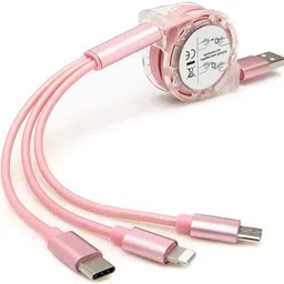 SANNO WORLD 3-in-1 Cable 2 A 1.12 m 3-in-1 Retractable USB Charging Cable Multi-Device Fast Charger Cord image 1