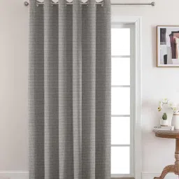 the conversion Grey Premium Jute Geometric 7ft Light Filtering Eyelet Door Curtain image 1