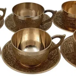 master brownsmith Pack of 1 Brass Handcrafted Brass Tea Cup and Saucer Set of 6 image 1