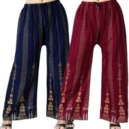 lasafiya Pack of 2 Women Regular Fit Blue, Maroon Viscose Rayon Trousers-picture-23