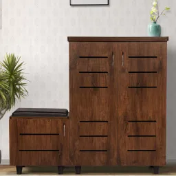 solace craft Carson Shoe Rack With Seating In Classic Walnut Finish image 1