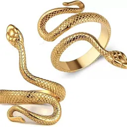 uniqon Set Of 2 Golden Unisex Adjustable Mahakal Reptile Cobra Snake Thumb Finger Ring Metal Gold Plated Ring Set-picture-12