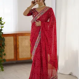 satrani Printed, Embellished, Embroidered Bandhani Georgette Saree image 4