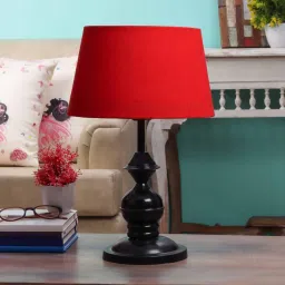 Red Fabric Shade Table Lamp with Black Base by BrightDaisy image 2