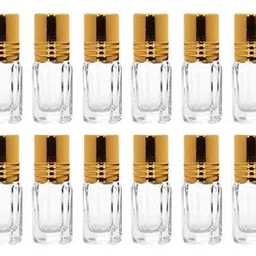 generic Glass Roll-On Bottles with Golden Cap, 6ml, Clear, Set of 12, for Perfumes, Essential Oils, Multi-Purpose image 1