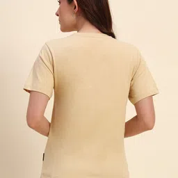 the dry state Women Printed Round Neck Pure Cotton Beige T-Shirt image 2