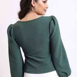 tokyo talkies Casual Cuffed Sleeves Self Design Women Green Top image 2