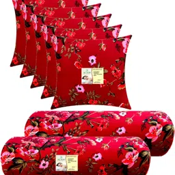 actos Combo Set Of 5 Cushion And 2 Microfibre Floral Bolster Pack of 7-picture-34