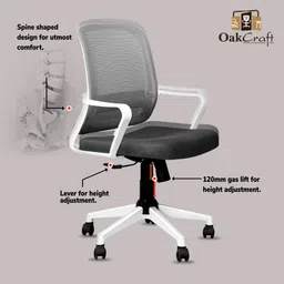 oakcraft Ergonomic Home Office Desk White Mesh Chair with Lumbar Back Support Mesh Office Arm Chair image 5