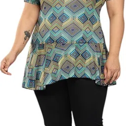 Aarika Womens Green-Black Colour Abstract Print Nylon Plus Size Swim Suit Printed Women Swim-dress Green Swimsuit-picture-32