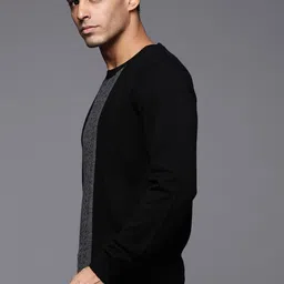 raymond Men Self Design Round Neck Black Sweater image 3