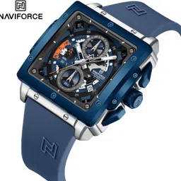 naviforce Elegant Square Silver& Blue accents chronograph dial with Blue Silicon strap Analog Watch - For Men NF8064 Unique Craftmanship image 4